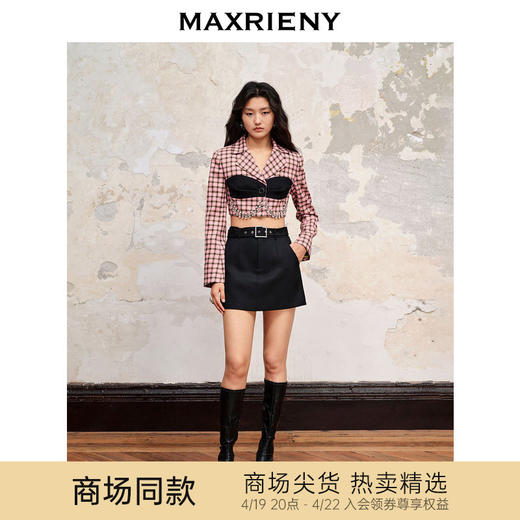 MAXRIENY率性气质格纹长袖西装截短外套早秋上衣(货号:MC88JA569) 商品图0
