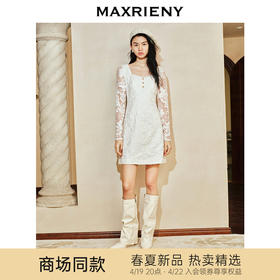 玛克门店发货：MAXRIENY复古宫廷蕾丝飞鸽扣连衣裙24春款(货号:MC85DR004)