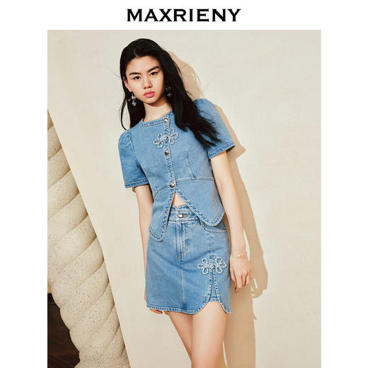 玛克门店发货：MAXRIENY复古新中式手工珠扣外套2024春(货号:MC85JA062) 商品图2