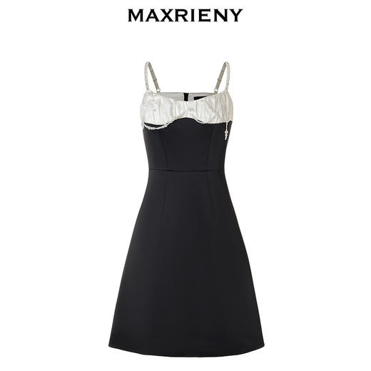 【派对聚会-商场同款】MAXRIENY精致复古风拼接吊带缎面连衣裙(货号:MC85DR053) 商品图4