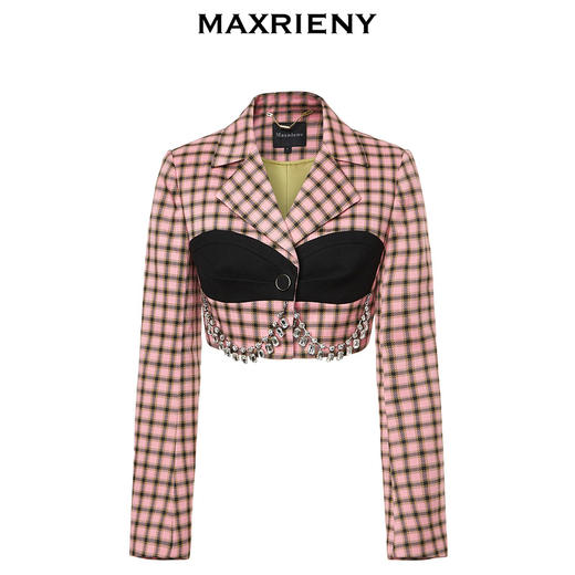 MAXRIENY率性气质格纹长袖西装截短外套早秋上衣(货号:MC88JA569) 商品图4