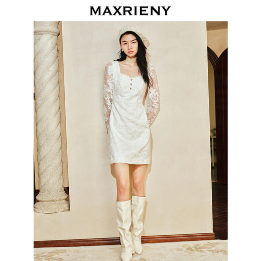 玛克门店发货：MAXRIENY复古宫廷蕾丝飞鸽扣连衣裙24春款(货号:MC85DR004) 商品图2