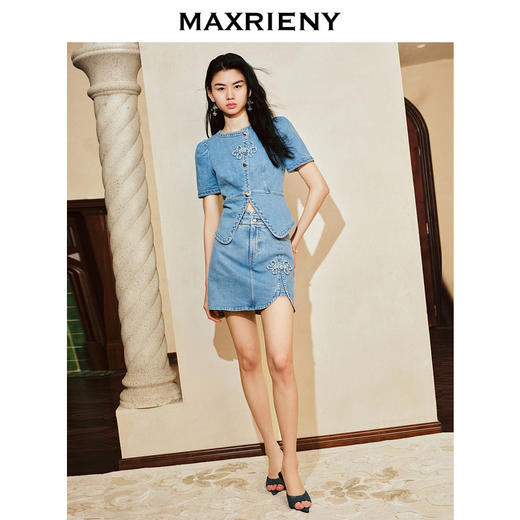 玛克门店发货：MAXRIENY复古新中式手工珠扣外套2024春(货号:MC85JA062) 商品图1