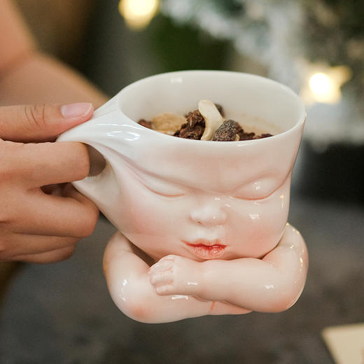 B-BL-04 柏路 纯手捏制娃娃脸杯“拉”(拉耳朵)款+杯垫（亮光款） 商品图1