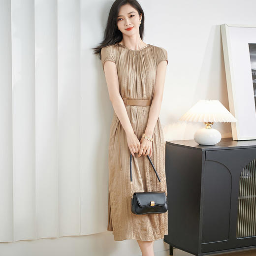 米思阳2025夏季新款优雅气质短袖连衣裙收腰显瘦设计感A字裙1127 商品图2