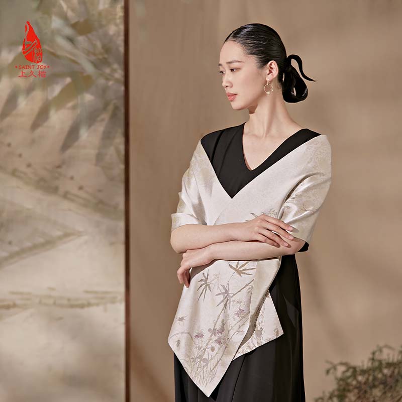 SAINTJOY/上久楷 女士宋锦双面长巾 围巾 云芝  SJ16006