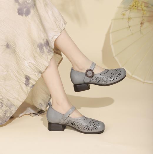 西村名物2024年夏季新款新中式风冲孔舒适透气玛丽珍单鞋洞洞鞋X24AH14011 商品图2