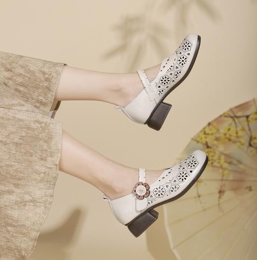 西村名物2024年夏季新款新中式风冲孔舒适透气玛丽珍单鞋洞洞鞋X24AH14011 商品图5