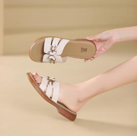 西村名物2024年夏季新款蝴蝶结饰扣平底舒适外穿凉拖鞋T24BJ20041