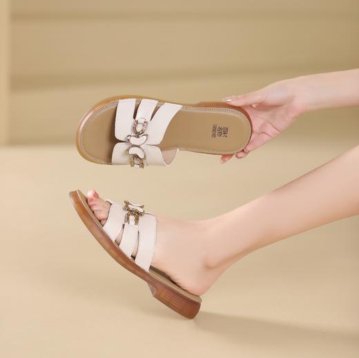 西村名物2024年夏季新款蝴蝶结饰扣平底舒适外穿凉拖鞋T24BJ20041 商品图0