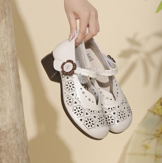 西村名物2024年夏季新款新中式风冲孔舒适透气玛丽珍单鞋洞洞鞋X24AH14011 商品图3