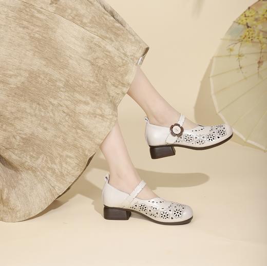 西村名物2024年夏季新款新中式风冲孔舒适透气玛丽珍单鞋洞洞鞋X24AH14011 商品图4