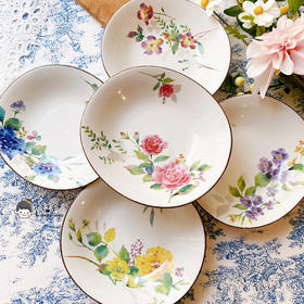 日本进口和蓝花语5入中盘家用陶瓷餐具蛋糕点心盘菜盘