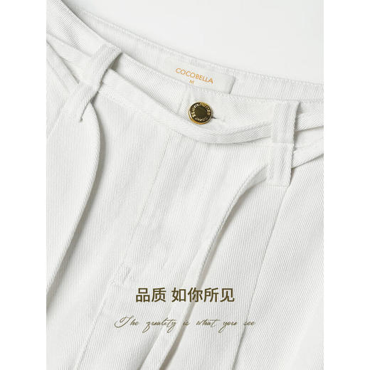 COCOBELLA设计感高腰飘带白色牛仔裤女宽松休闲阔腿裤DN0006 商品图2