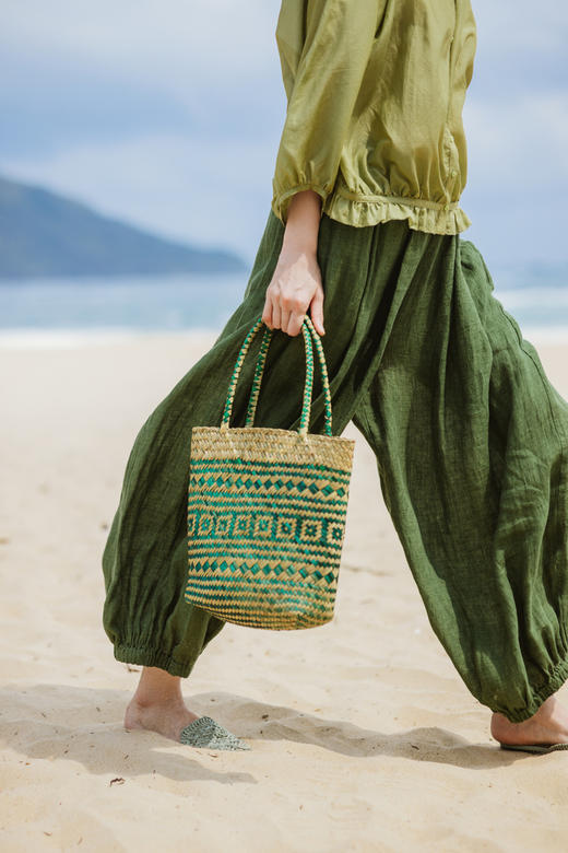 绽放旅行女装300朵/雨林绿色高支棉麻亚麻女高端套装长裤 商品图5