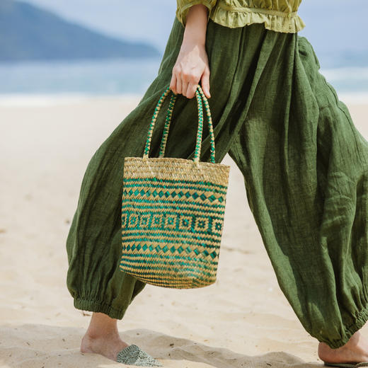 绽放旅行女装300朵/雨林绿色高支棉麻亚麻女高端套装长裤 商品图1