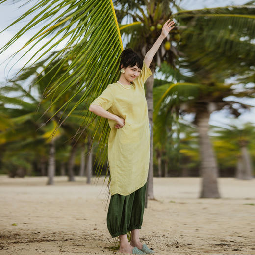 绽放旅行女装300朵/雨林绿色高支棉麻亚麻女高端套装长裤 商品图3
