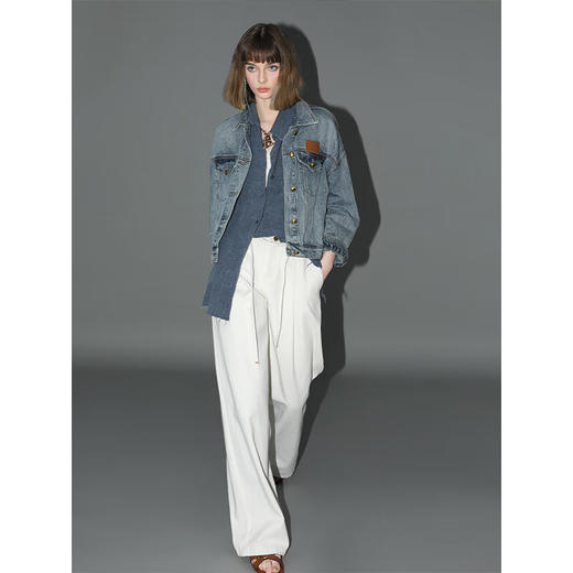 COCOBELLA设计感高腰飘带白色牛仔裤女宽松休闲阔腿裤DN0006 商品图3