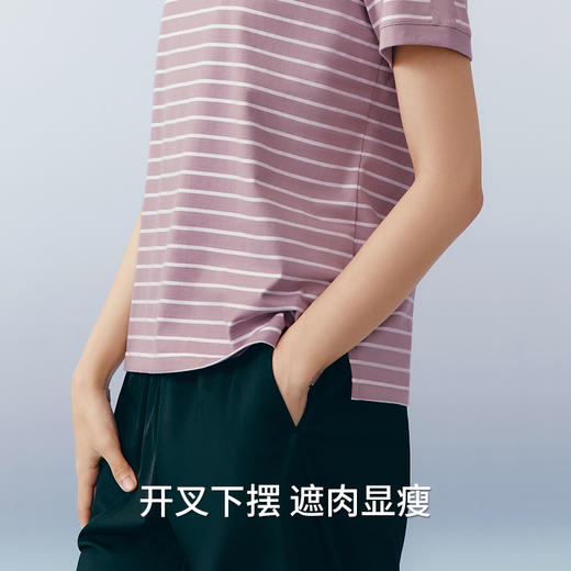 Threegun三枪 彩条冰泉棉圆领短袖女衫-24382A011 商品图7
