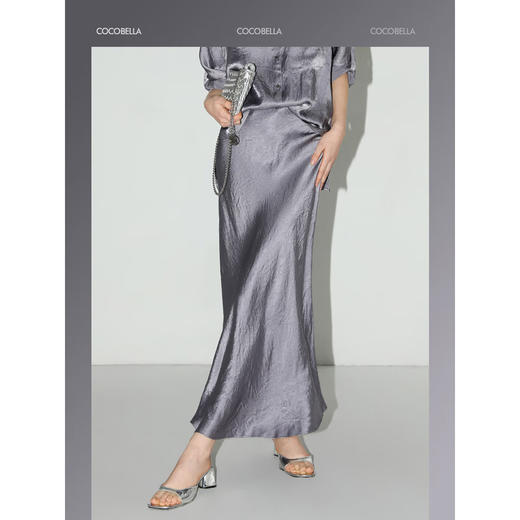 COCOBELLA[100%醋酸]奢感肌理紫色半身裙夏大摆鱼尾裙HS0039 商品图1