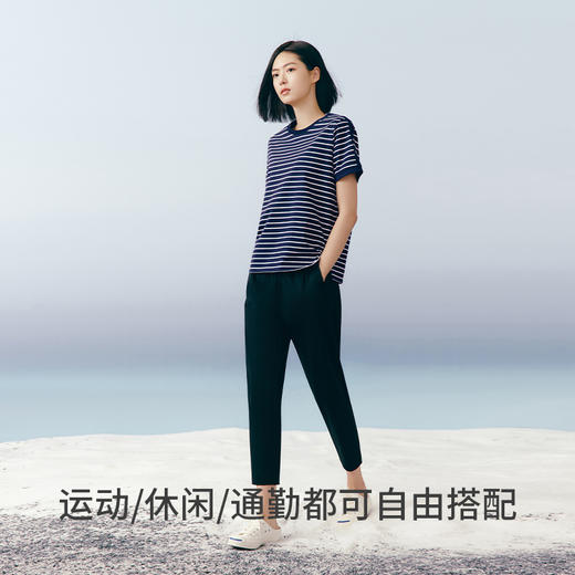 Threegun三枪 彩条冰泉棉圆领短袖女衫-24382A011 商品图2