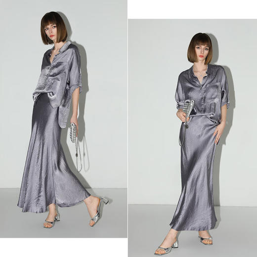 COCOBELLA[100%醋酸]奢感肌理紫色半身裙夏大摆鱼尾裙HS0039 商品图2