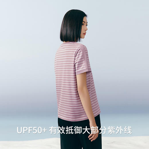 Threegun三枪 彩条冰泉棉圆领短袖女衫-24382A011 商品图3