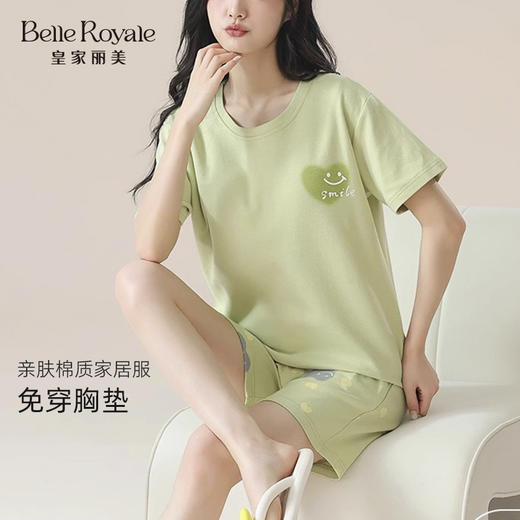 夏季薄款带胸垫家居服女款少女短袖短裤睡衣套装JJT9162 商品图0