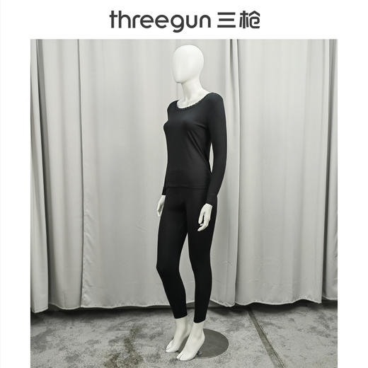 Threegun三枪 【舒肤超薄弹力棉】圆领女士保暖内衣套装-23792D011 商品图2