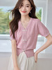【专属特价】熙世界新中式盘扣V领冰丝针织衫夏季新款套头短袖国风上衣薄款 商品缩略图3