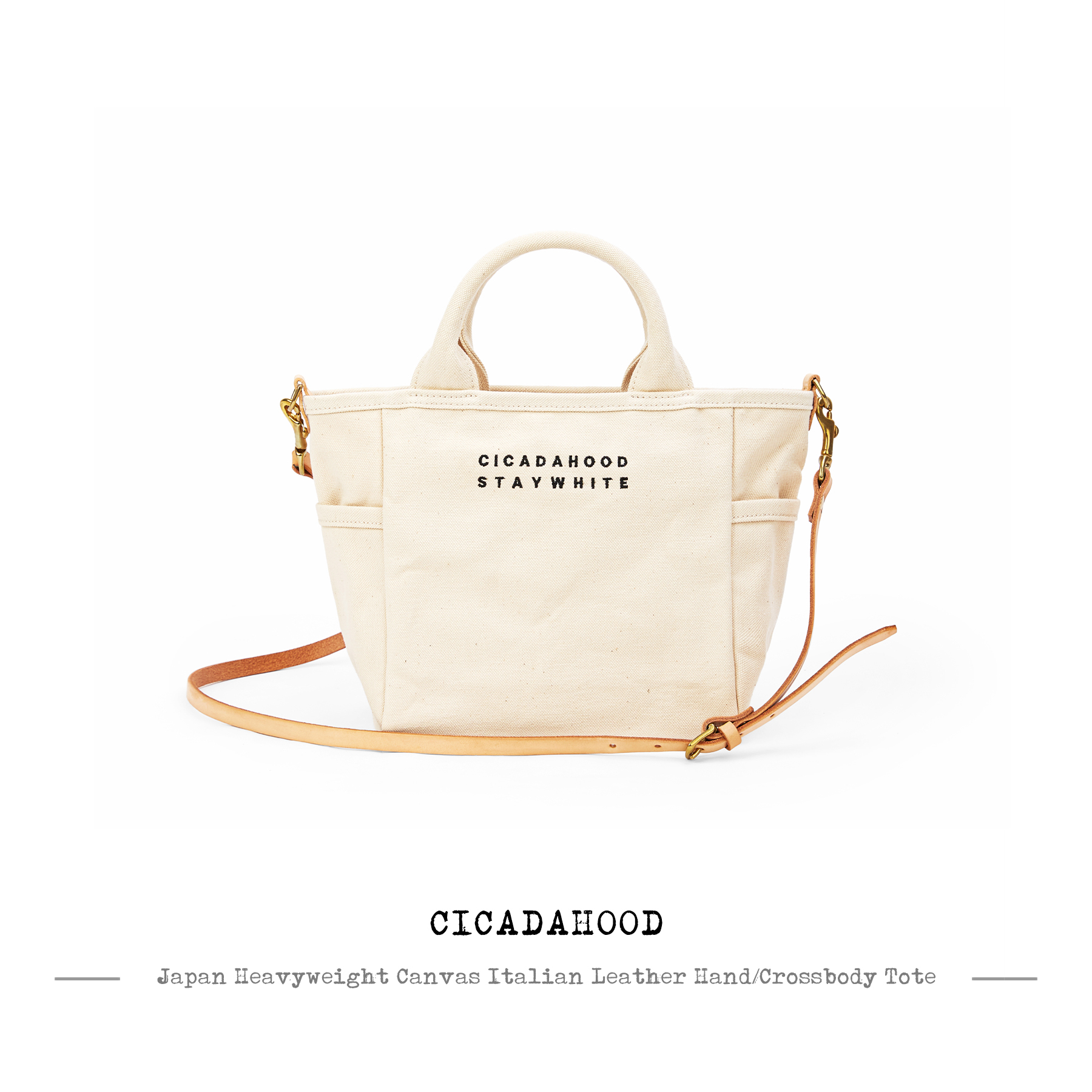 Cicadahood日本帆布拼意大利牛皮 刺绣logo 随身托特包