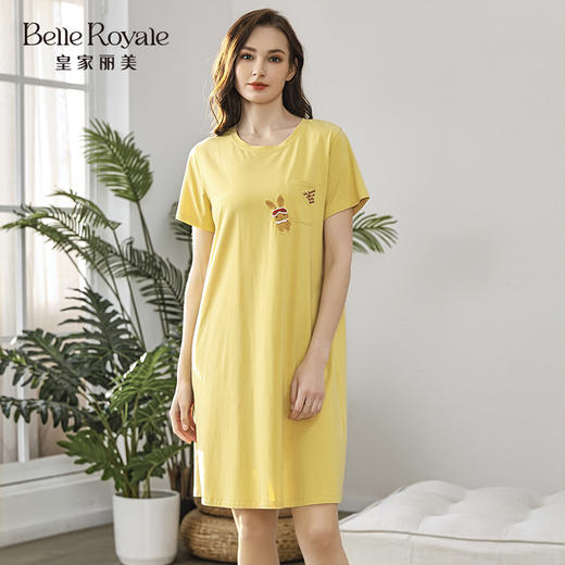 夏季薄款短袖长裙家居服女睡衣可爱印花棉舒适可外穿JJQ9921 商品图2