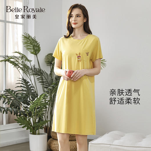 夏季薄款短袖长裙家居服女睡衣可爱印花棉舒适可外穿JJQ9921 商品图0