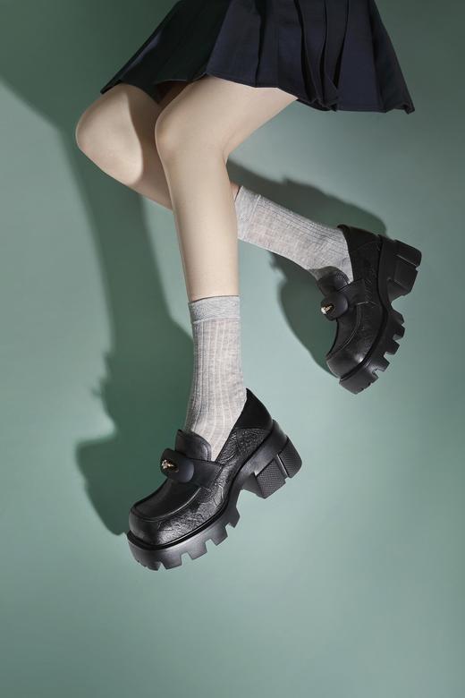 MIO米奥秋季方头高跟黑色乐福鞋复古学院通勤深口单鞋女鞋M241530257C01 商品图2