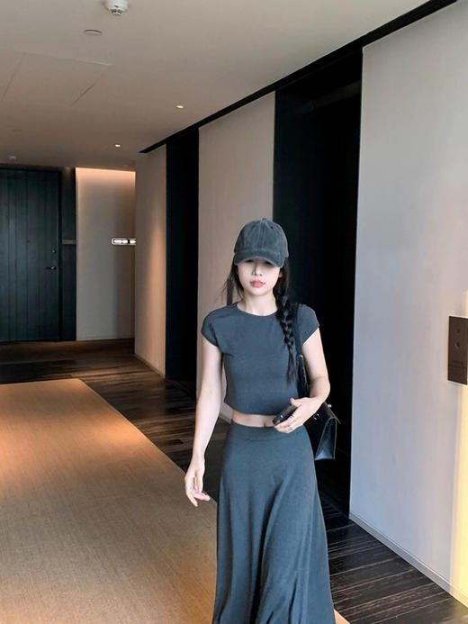 Im Presionismo简约气质休闲长裙套装/法式方领收腰茶歇裙 商品图1