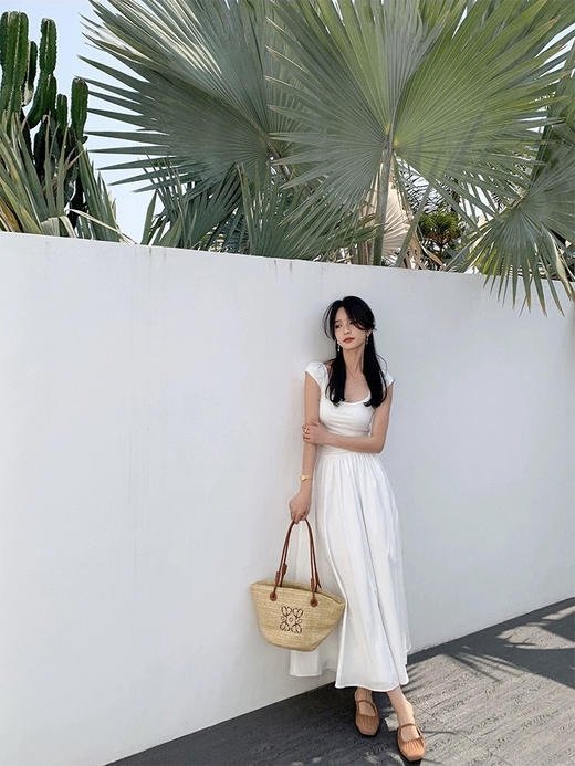 Im Presionismo简约气质休闲长裙套装/法式方领收腰茶歇裙 商品图4