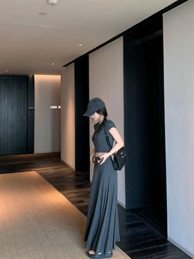 Im Presionismo简约气质休闲长裙套装/法式方领收腰茶歇裙