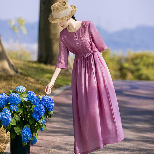 新中式棉麻苎麻连衣裙，立领国风复古改良旗袍TT96220 商品图1