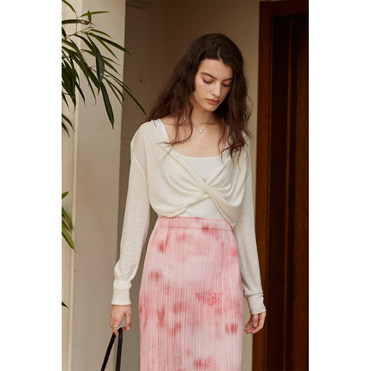 HeyDress扭结防晒开衫女夏季法式V领宽松冰丝罩衫优雅浪漫长袖衫 商品图3