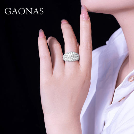 GAONAS 摩登时尚欧美时潮白色满钻戒指10493JW 商品图3