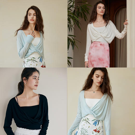 HeyDress扭结防晒开衫女夏季法式V领宽松冰丝罩衫优雅浪漫长袖衫 商品图1