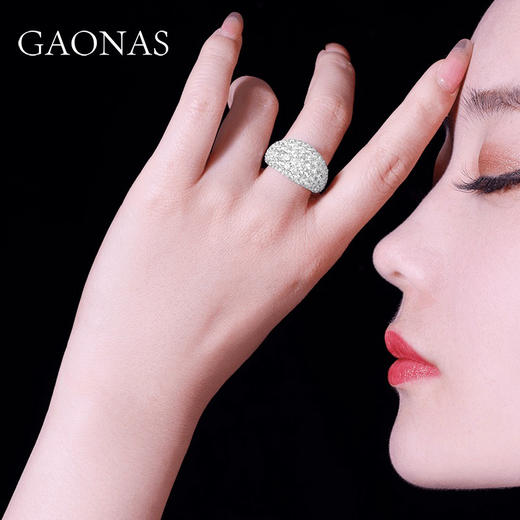 GAONAS 摩登时尚欧美时潮白色满钻戒指10493JW 商品图4