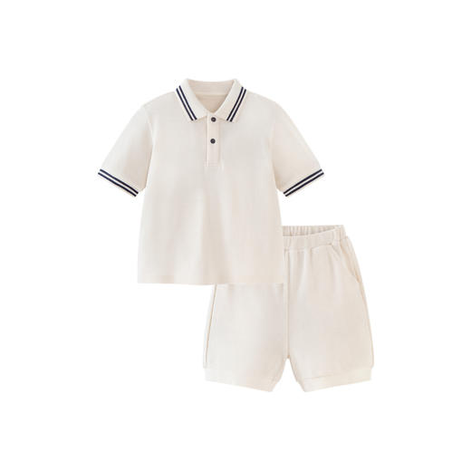 迷你巴拉男童女童儿童短袖两件套夏季学院风华夫格运动套装 商品图4