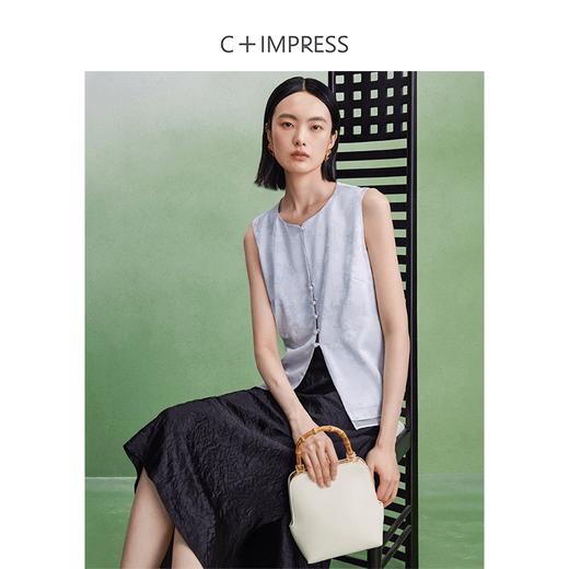 MJ2402061西嘉C+IMPRESS新中式醋酸马夹女提花剪裁下摆拼接欧根纱无袖马甲 商品图1