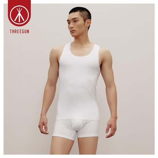 Threegun三枪【匠心系列-120支丝柔皮马棉】无痕圆领男背心-30619A221 商品图5