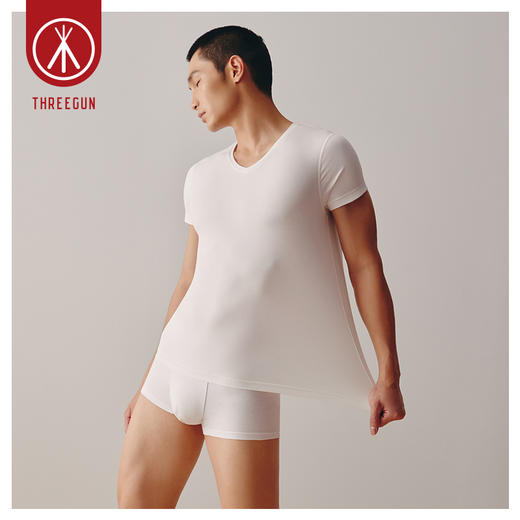 Threegun三枪【匠心系列-120支丝柔皮马棉】V领短袖男衫-22973A221 商品图3