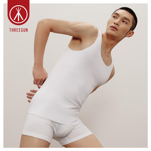 Threegun三枪【匠心系列-120支丝柔皮马棉】无痕圆领男背心-30619A221 商品图4