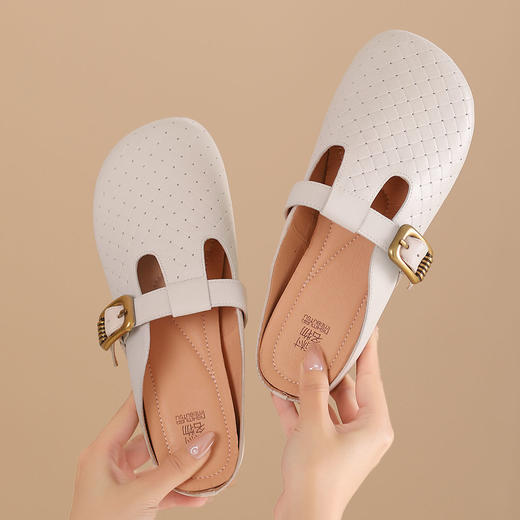 西村名物2024夏季新品真皮镂空包跟洞洞鞋女夏外穿时尚休闲后空鞋X24AH11671 商品图6