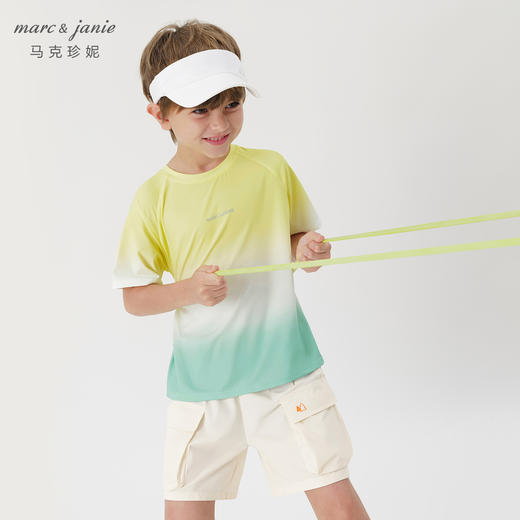 [凉感防晒]马克珍妮男女童渐变色弹力短袖T恤上衣夏装新款240328 商品图2