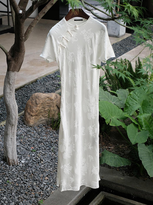 瑕疵 |盛唐牡丹 |梅兰竹菊冠乐绉短袖旗袍裙[特价品](特殊商品不退不换) 商品图7